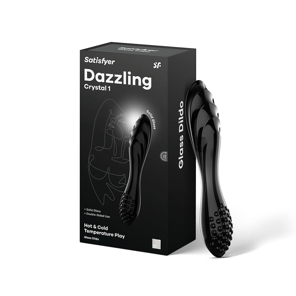 Satisfyer Dazzling Crystal 1 | 22 cm | G-Spot Dildo | Borosilicate Glass Dildo | Nubbed Structure for More Stimulation | Wide Shaft with Wavy Structure | Hot & Cold Temperature Play (Black)