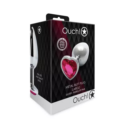 OUCH! METAL BUTT PLUG LARGE-GOLD RUIBY RED