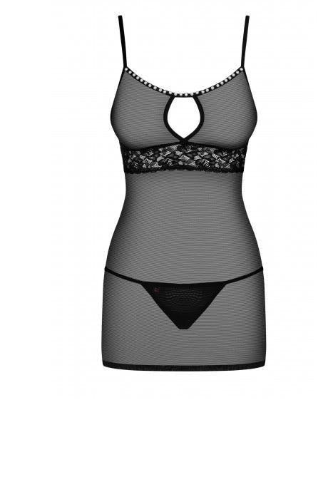 Obessive - SENSUAL CHEMISE & THONG -Black -S/M