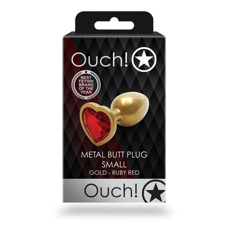 OUCH! METAL BUTT PLUG SMALL-GOLD RUIBY RED