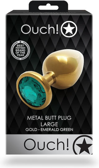 OUCH! METAL BUTT PLUG LARGE-GOLD RUIBY RED